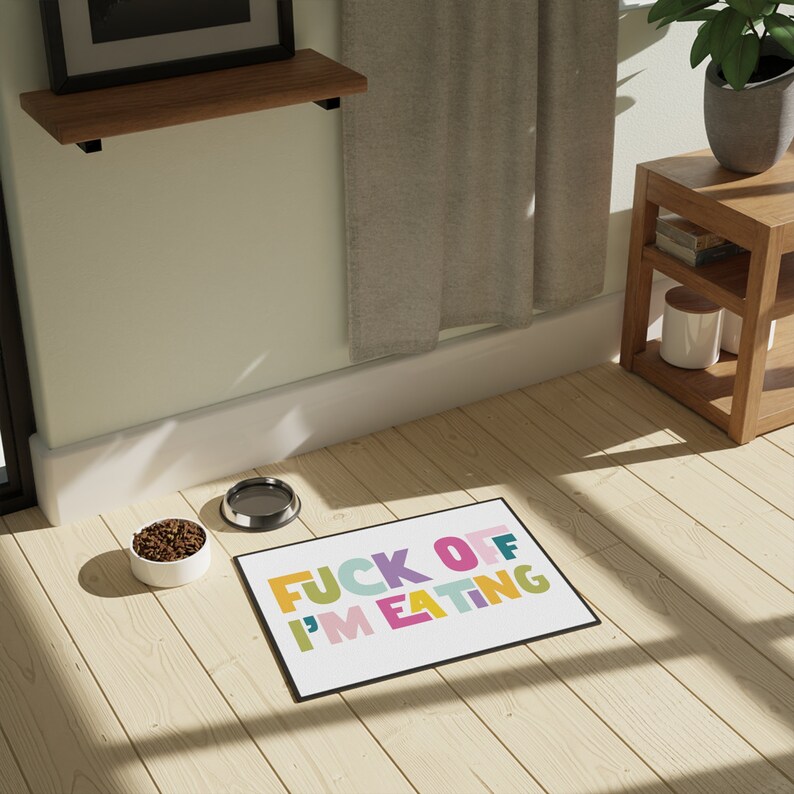 Fuck Off Im Eating Pet Mat funny gift for dog mom cat bowl mat retro pet accessory gift for pet lover dog mat personalized pet mat gift idea