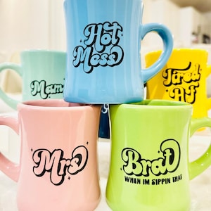 Custom retro diner mug personalized coffee mug mrs mug coffee lover gift vintage decor restaurant mug branded logo mug new mom coffee mug