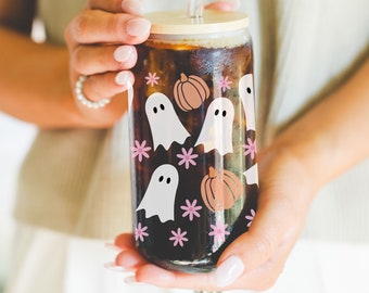 Spooky iced coffee cup halloween glass can trendy ghost glass pumpkin beer can glass fall cup gift for her spooky ghost iced coffee cup lid