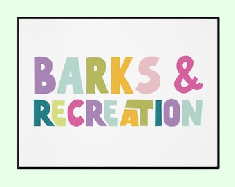 Barks and Recreation hundmatta present till djurälskare hundskålsmatta retro husdjurstillbehör present till hundmamma personlig husdjursmatta unik present till hund