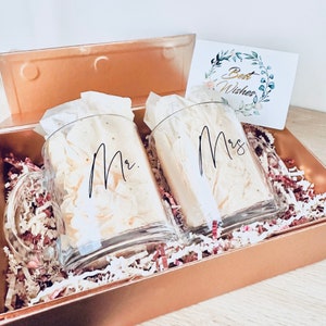 Mug à café en verre Mr et Mme cadeau de fiançailles pour couple Mug à café en verre transparent cadeau pour elle cadeau de mariage pour couple Mr et Mme coffret cadeau