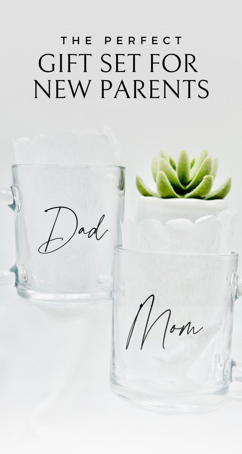 Mom and dad glass coffee mug new mom gift expecting parents gift box clear mug new parent gift set mom and dad baby shower gift for couple