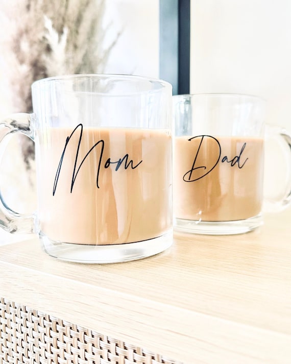 Gift for new parents gift mug set mom and dad gift box baby shower gift expecting parents glass coffee mug new mom gift clear mug new parent
