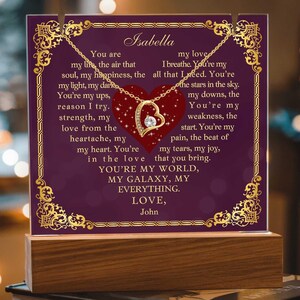 Regalo de San Valentín para ella Poema de amor Collar de corazón dorado Luz de noche Regalo de San Valentín para ella Regalo de novio Regalo de esposo