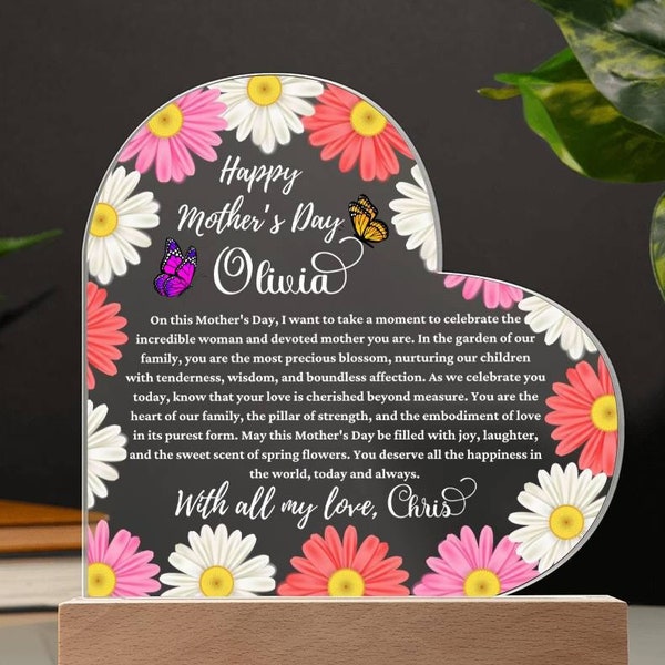 Happy Mother's Day Acrylic Display Stand Gift from Husband LED Nightlight Romantic Gift for Wife Sentimental Gifts Mothers Day Bedside Lamp