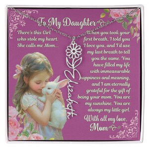Daughter Necklace From Mom Daughter Birthday Card Name Necklace To My Daughter Birth Flower Gift from Mom Birthday Gift from Mom