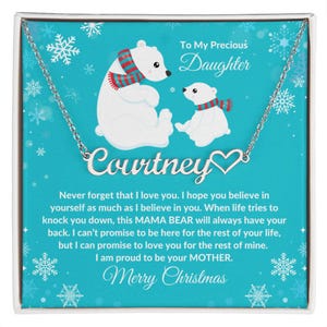 Tochter Halskette von Mama Merry Xmas Wünscht Name Halskette Merry Xmas Card Geschenk von Mama an meine Tochter Mama Bear Cute Polar Bear Cub