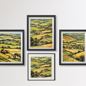 English Countryside Art Prints Set | Distressed Traditional Landscape Wall Art | Cottage Village scenes - Digital Download Gallery Wall