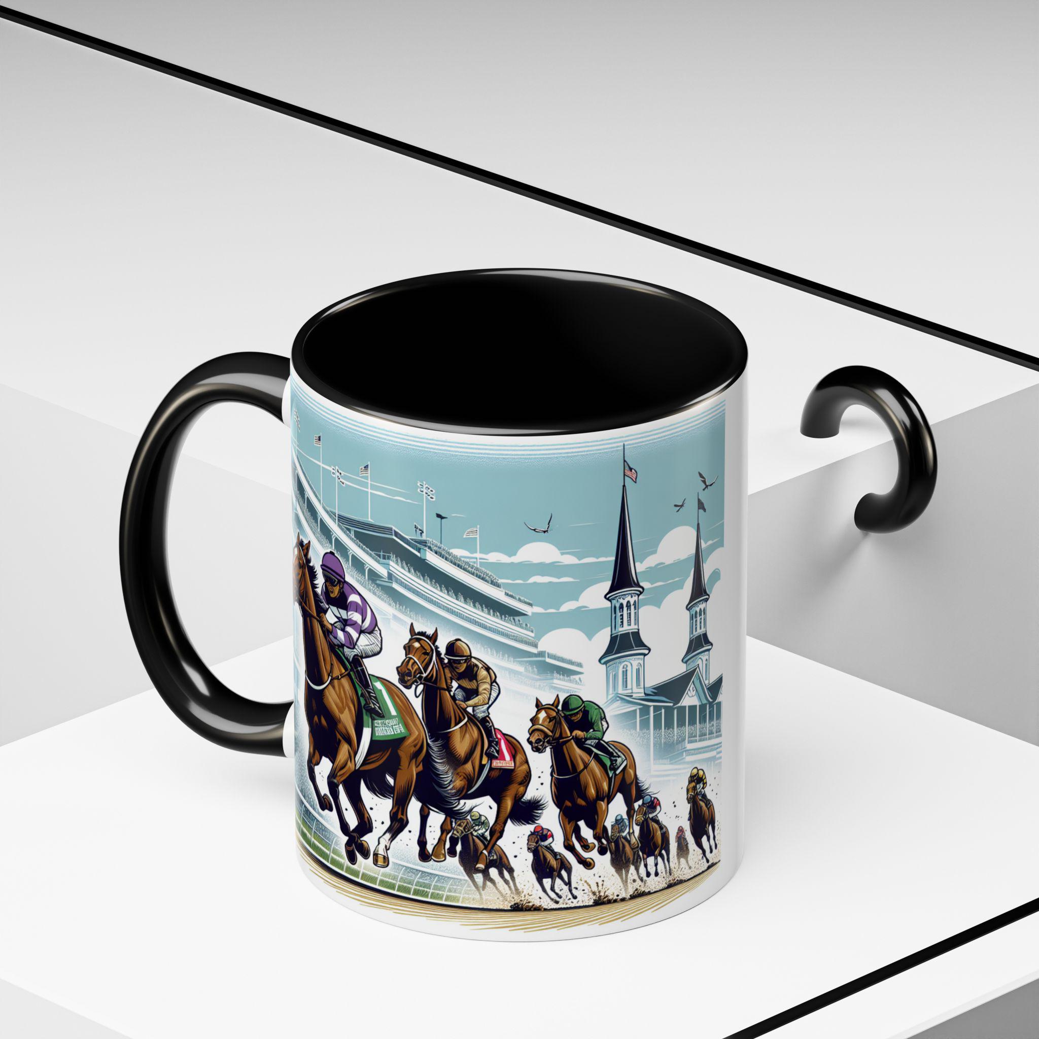 Mug, Beautiful Kentucky Derby Mug, race horses with Churchill Downs Twin Spires Great gift for horse enthusiast, Coffee Cup, Tea Mug,