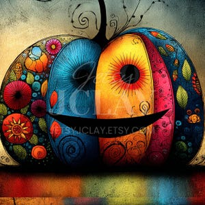 Abstract Watermelon Jack-O'-Lantern Art: Ethereal Halloween Digital Prints (12 JPGs, Commercial Use)