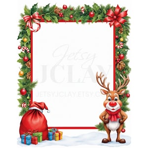Christmas Clipart Borders, Santa and Reindeer (Printable Letter Trim)