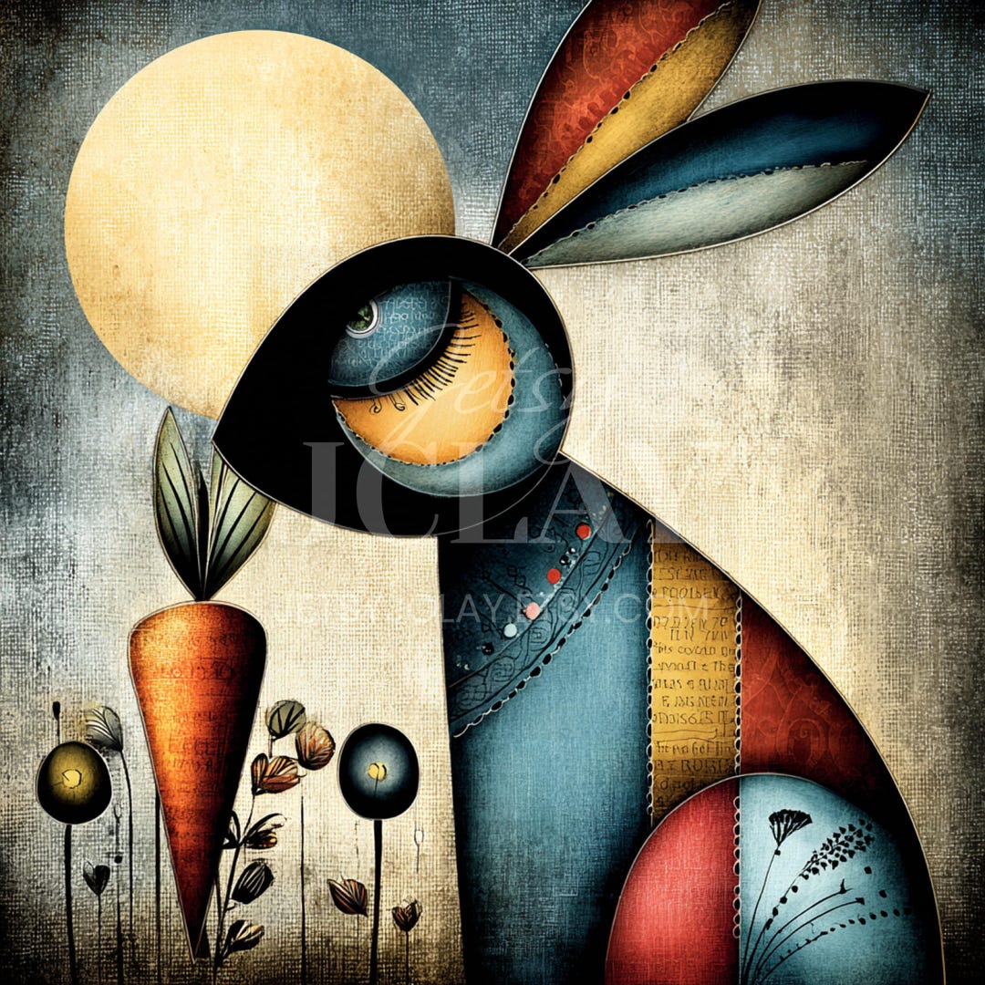Cubist Art Rabbit Cubist Rabbit Clipart: Whimsical Woodland Bunny Art (12 Jpgs Digital ...