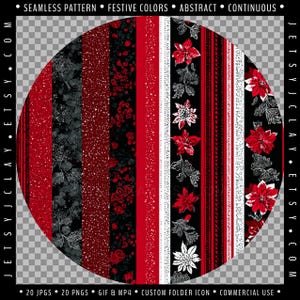 Red, Black and White abstract designs - Continuous Seamless Pattern Christmas Clipart (JPGs & PNGs)