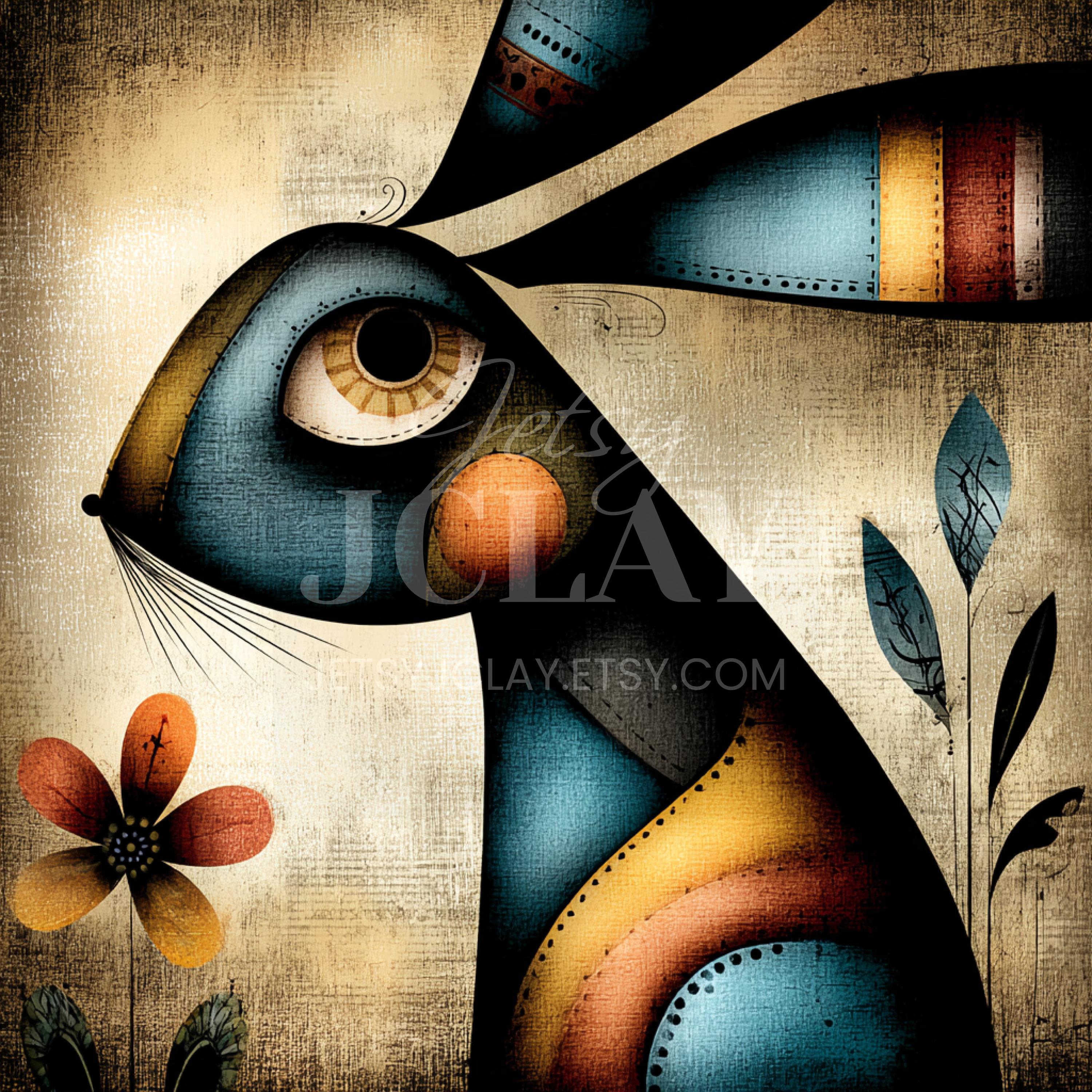 Cubist Art Rabbit Whimsical Rabbit Clipart: Cubist Bunny Art, Playful Carrot Design ...