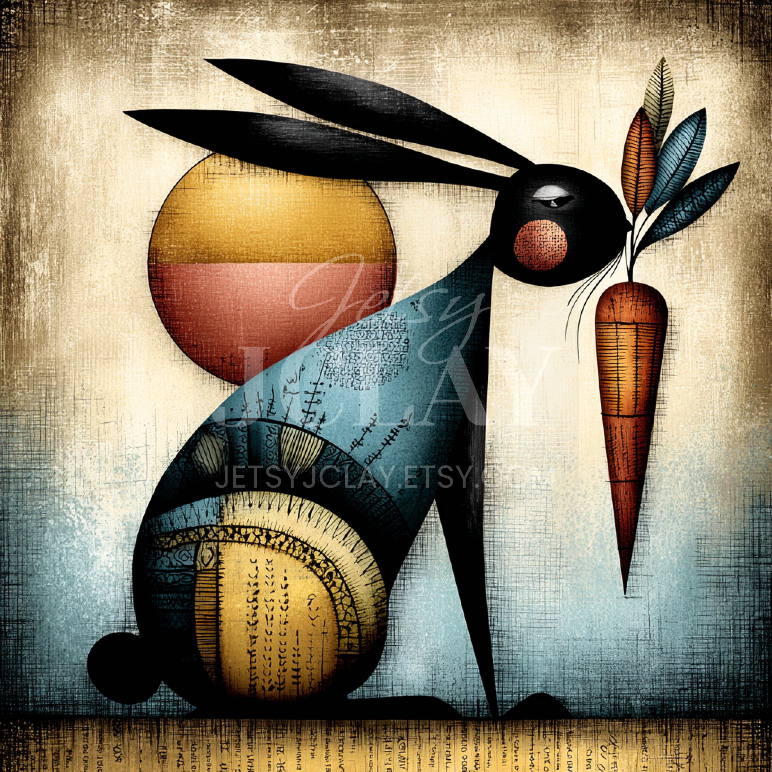 Cubist Art Rabbit Whimsical Rabbit Clipart: Cubist Bunny Art, Playful Carrot Design ...
