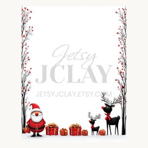 Christmas Holiday Digital Paper Borders — Santa and Reindeer