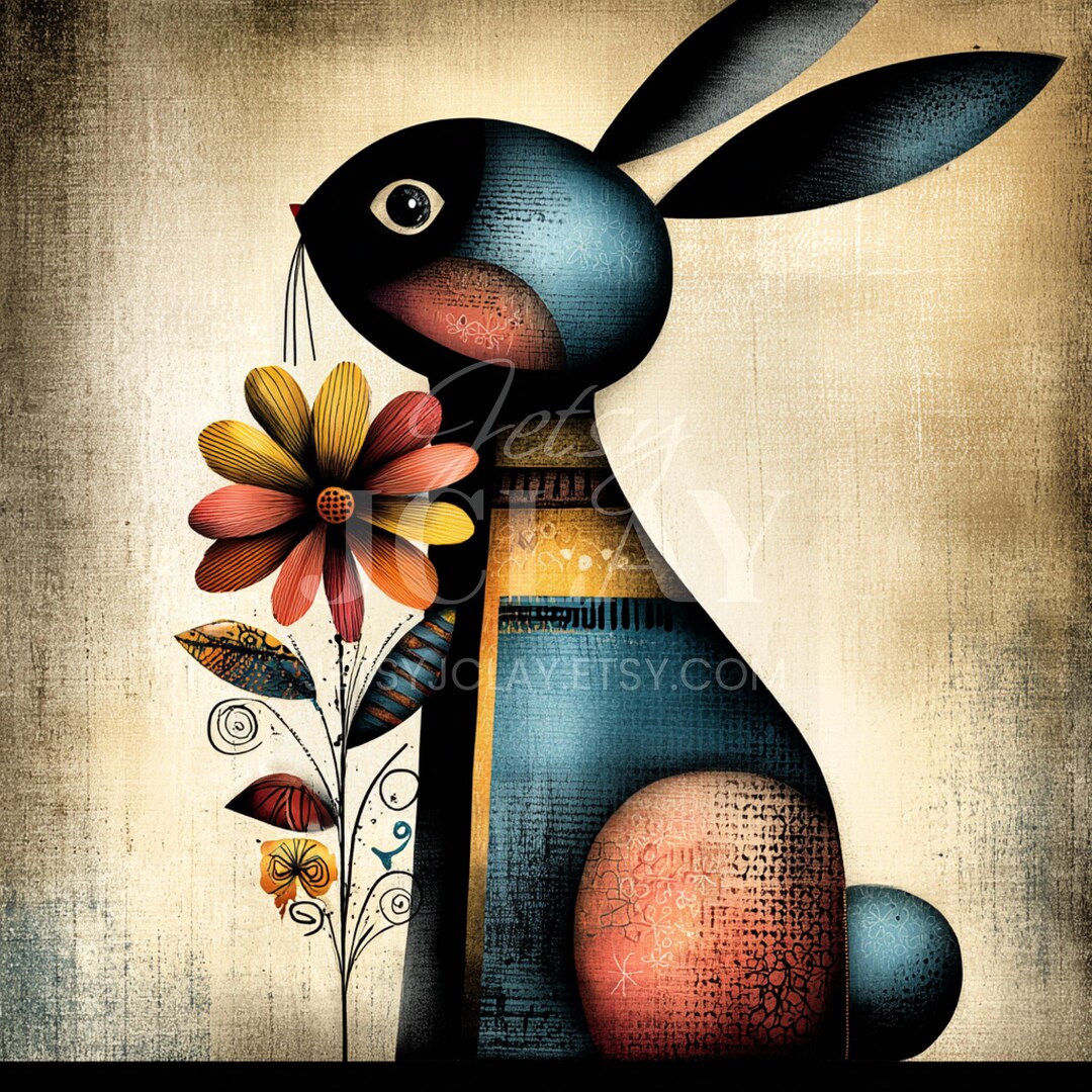 Cubist Art Rabbit Whimsical Rabbit Clipart: Cubist Bunny Art, Playful Carrot Design ...