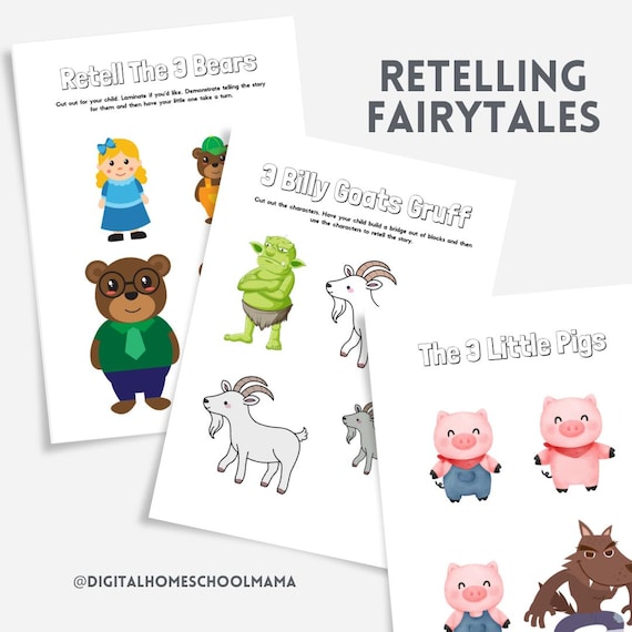 Fairytale StoryCards Goldilocks 3 Little Pigs Billy Goats Storytelling Cards Fairy Tale Homeschool Montessori Printable Preschool Classroom
