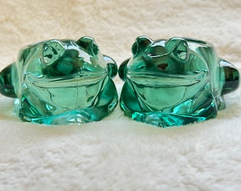 Spanish Green Indian Glass Votive Tealight Frog Candle Holders