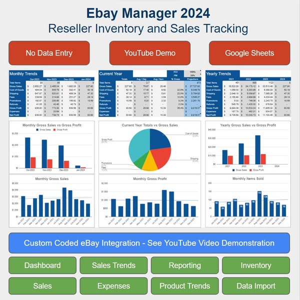 Ebay Manager 2024 - Automated Reseller Google Spreadsheet - Inventory & Sales Tracking