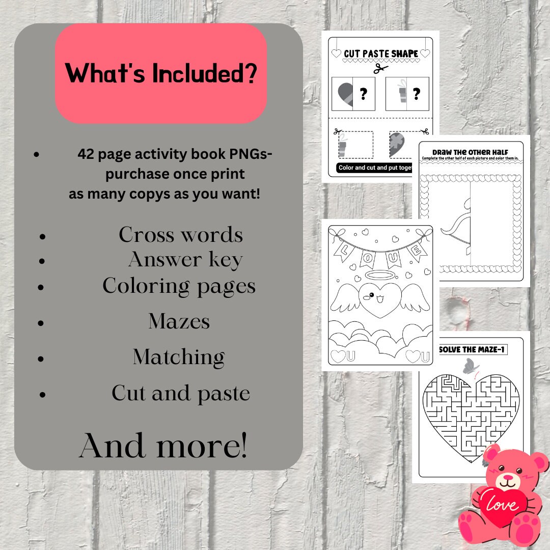Printable VALENTINES Day ACTIVITIES for Kids, 42 Page Printable ...