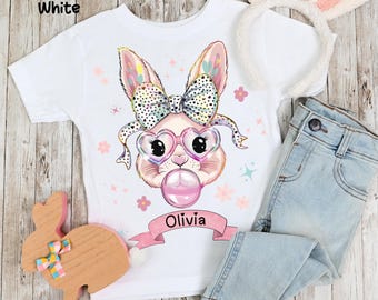 Girls Easter T-shirt - Personalized Easter Bunny Shirt - Spring Christian Shirt - Custom Name - Girl Gift - Rabbit Shirt - Baby Easter Top
