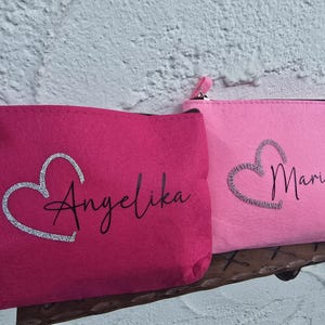 Personalisierte Kosmetiktäschchen Kosmetiktasche aus Filz, pink oder rosa