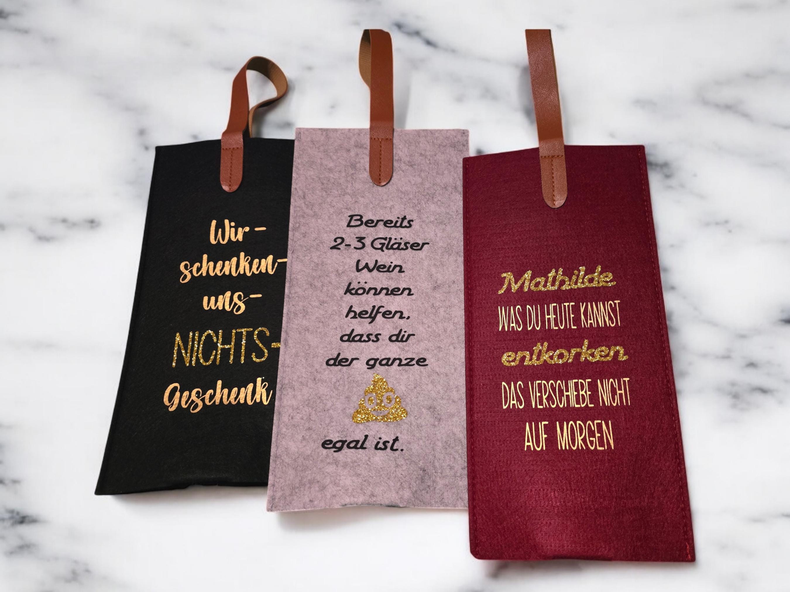 Gift bag for wine bottles made of felt, personalizable according to your wishes