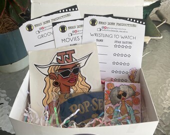 Nerd Zone Popcorn Box – Alternative Movies, Indie Wrestling, Groovy Music – Handmade Stickers & Curated Snacks
