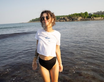 Women's Mermaid Cropped Tee - Hand Silkscreened, USA Cotton