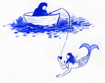 Mermaid & Fisherman Folding Card Set - Blank Inside