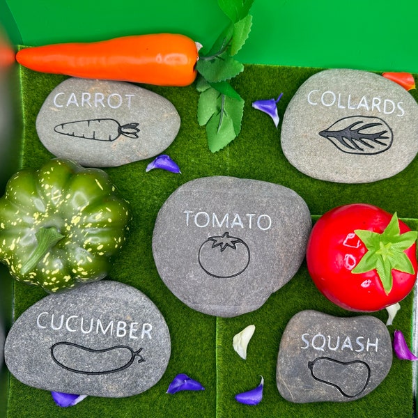 Vegetable/fruit garden & plant markers.  Engraved rocks/stones for outdoors