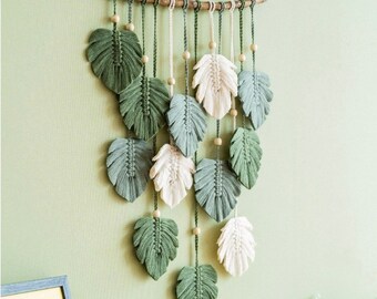 Macrame Leaf Wall Hanging, Green Leaf Macrame, Macrame Wall Hanging, Green Wall Art, Boho Home Decor, New Home Gifts