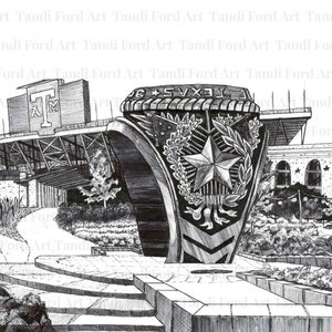 A&M Aggie Ring Statue and Kyle Field Wall Art Drawing