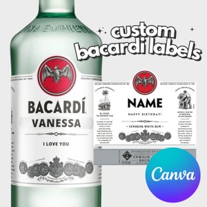 Personalized Printable Bacardi Rum Bottle Label Canva Template Own Name DIGITAL COPY ONLY zdjęcie 1