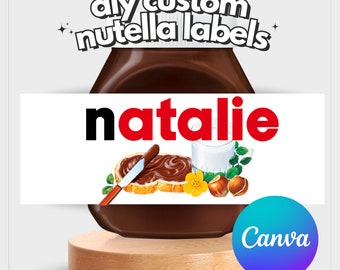 Etiquetas personalizadas para Nutella, etiqueta para crema de avellanas, plantilla Canva totalmente personalizable / etiqueta imprimible para frasco de Nutella DIY
