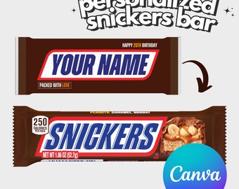 Etiqueta de caja de barra Snickers imprimible personalizada personalizada / Plantilla Canva / Regalo de aniversario para su barra de chocolate Ideas de cumpleaños SOLO DIGITAL