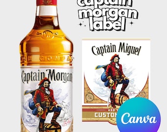 Personlig anpassad Captain Morgan Spiced Rum redigerbar etikett Canva-mall, marskalkar-present, möhippa, present till honom, pappa, ENDAST DIGITALT