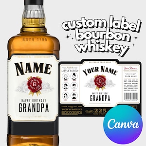 Personalized Custom Jim Bourbon Beam Whiskey Label Digital Download Groomsmen Gift Bachelorette Party Gifts for Him Dad Canva Template