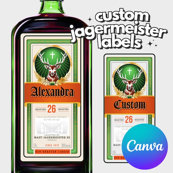 Etiqueta editable Jagermeister personalizada personalizada / Plantilla Canva / Descarga digital / Regalos de despedida de soltera para padrinos de boda para él papá