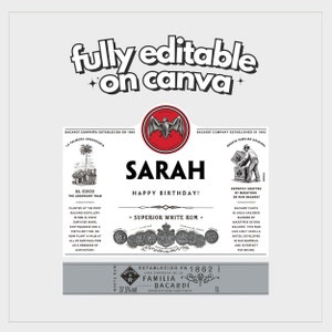 Personalized Printable Bacardi Rum Bottle Label Canva Template Own Name DIGITAL COPY ONLY zdjęcie 2