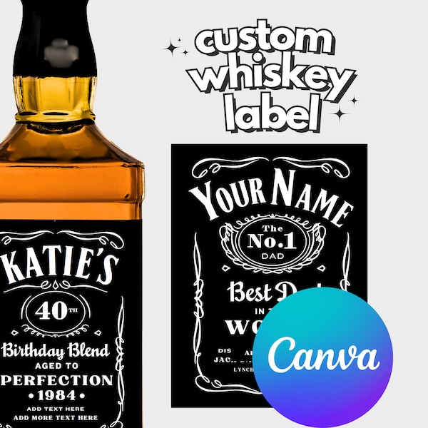 Personalized Custom Whiskey Label Canva Template Digital Download Groomsmen Gift Bachelorette Party Gifts for Him Dad