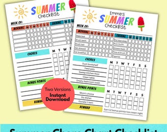 Sommer-Chore für Kinder: Bearbeitbare Routine-Checkliste (druckbare PDF-Download)