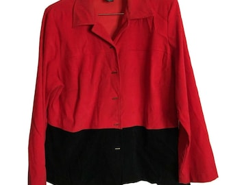 R & K Originals Button Front Jacket Long Sleeve SIZE 14w 1980 Colorblock Blazer