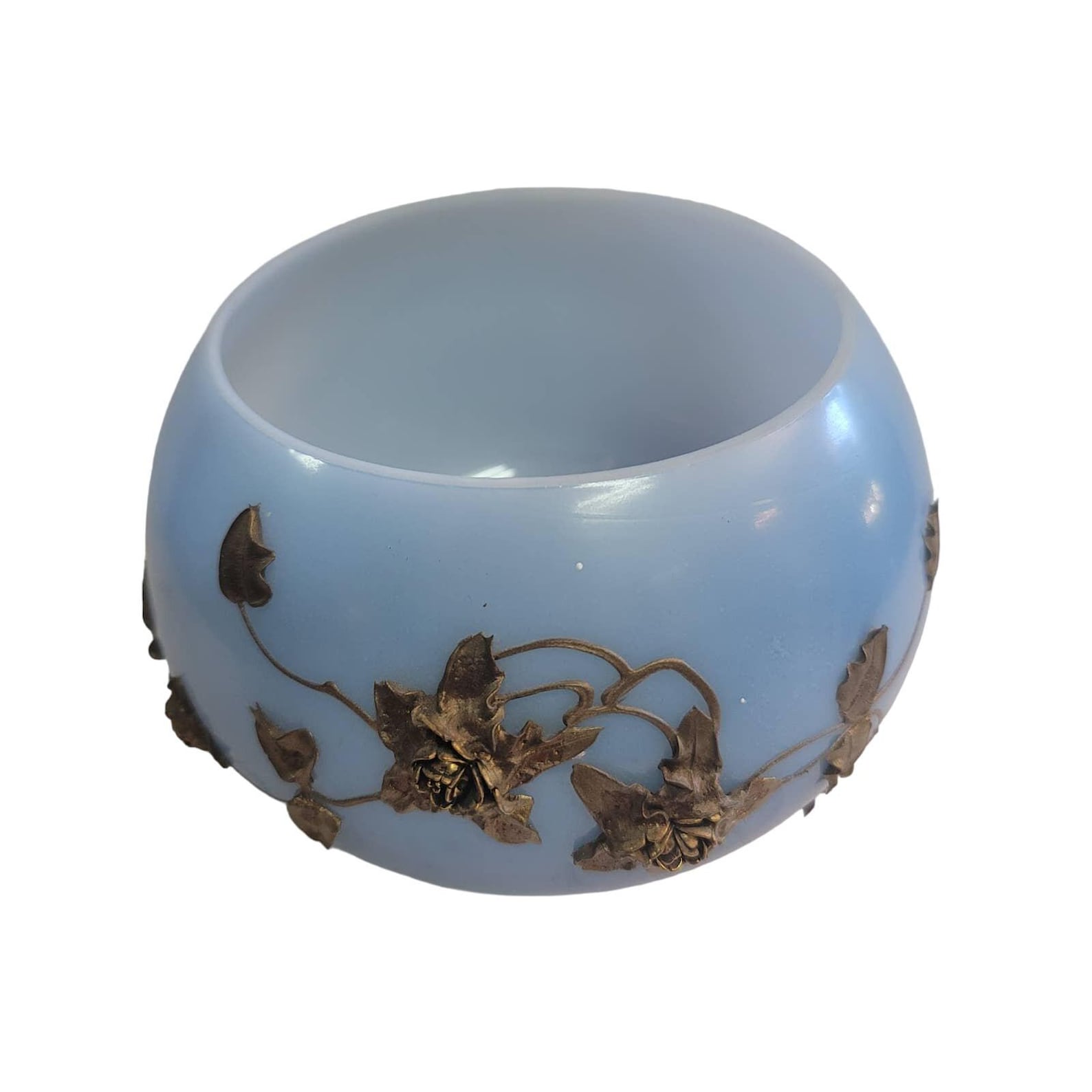 Satin Glass Bowl Vase Blue White Gold Ombre Gold Moriage Vintage Etsy