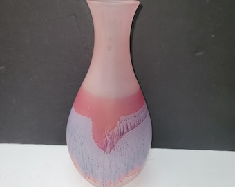 Hebron Glass Wine Decanter Israel Art Glass Pink White East Hand Blown Vase