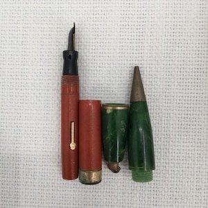 Victorian Chatelaine Fountain Pen 14K Gold and Mechanical Pencil Brass/Gold
