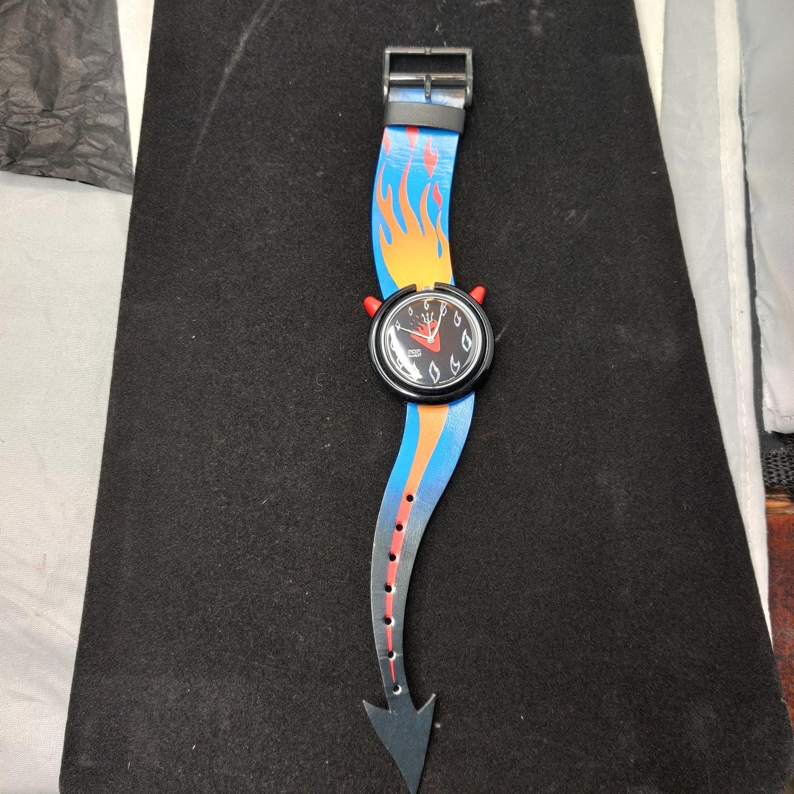 Swatch Pop Art Watch with Blue and Orange 1995 POP SWATCH HOT STUFF HALLOWEEN VINTAGE WATCH | Artizen  main image 3