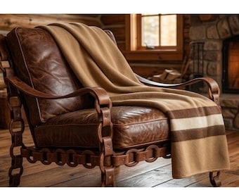 Biederlack Cuddle Blanket One Size Tan Striped Snaps Cabincore Retro