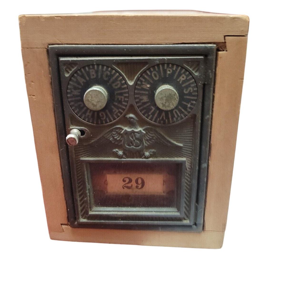 Post Office US AMERICAN Eagle Combination Lockbox Wooden ANTIQUE